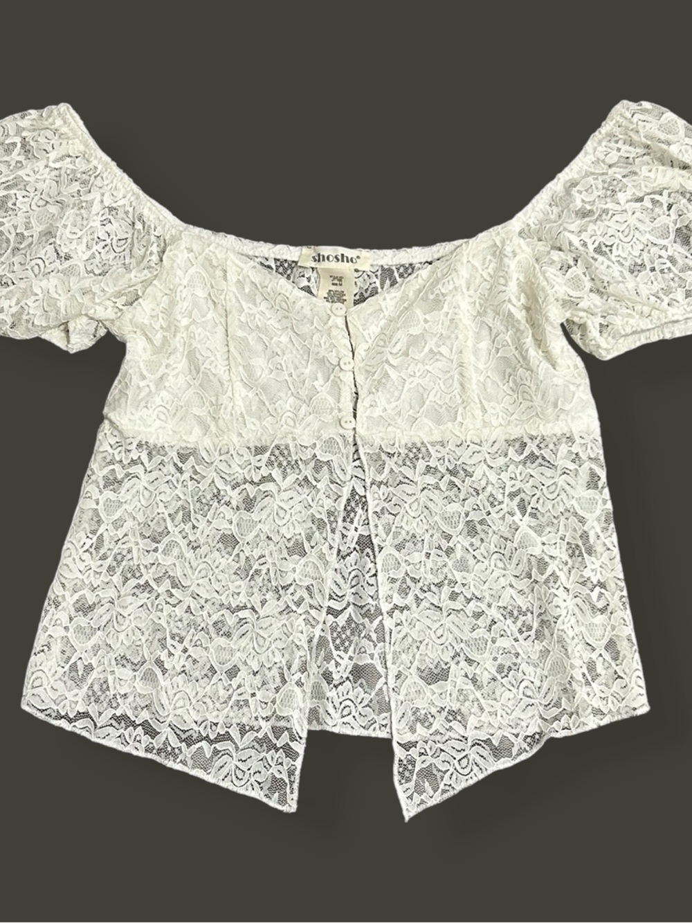 shosho Ivory Lace Off-Shoulder Button-Front Blouse